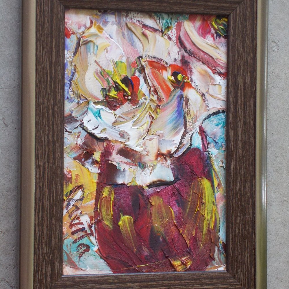 Original "Copper Penny Floral" oil painting, 4"x6"